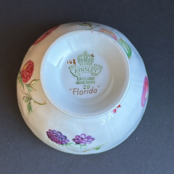 Aynsley FLORIDA Pattern Bone China Small Open Sugar & Creamer Set Fruits Flowers - Picture 8 of 11
